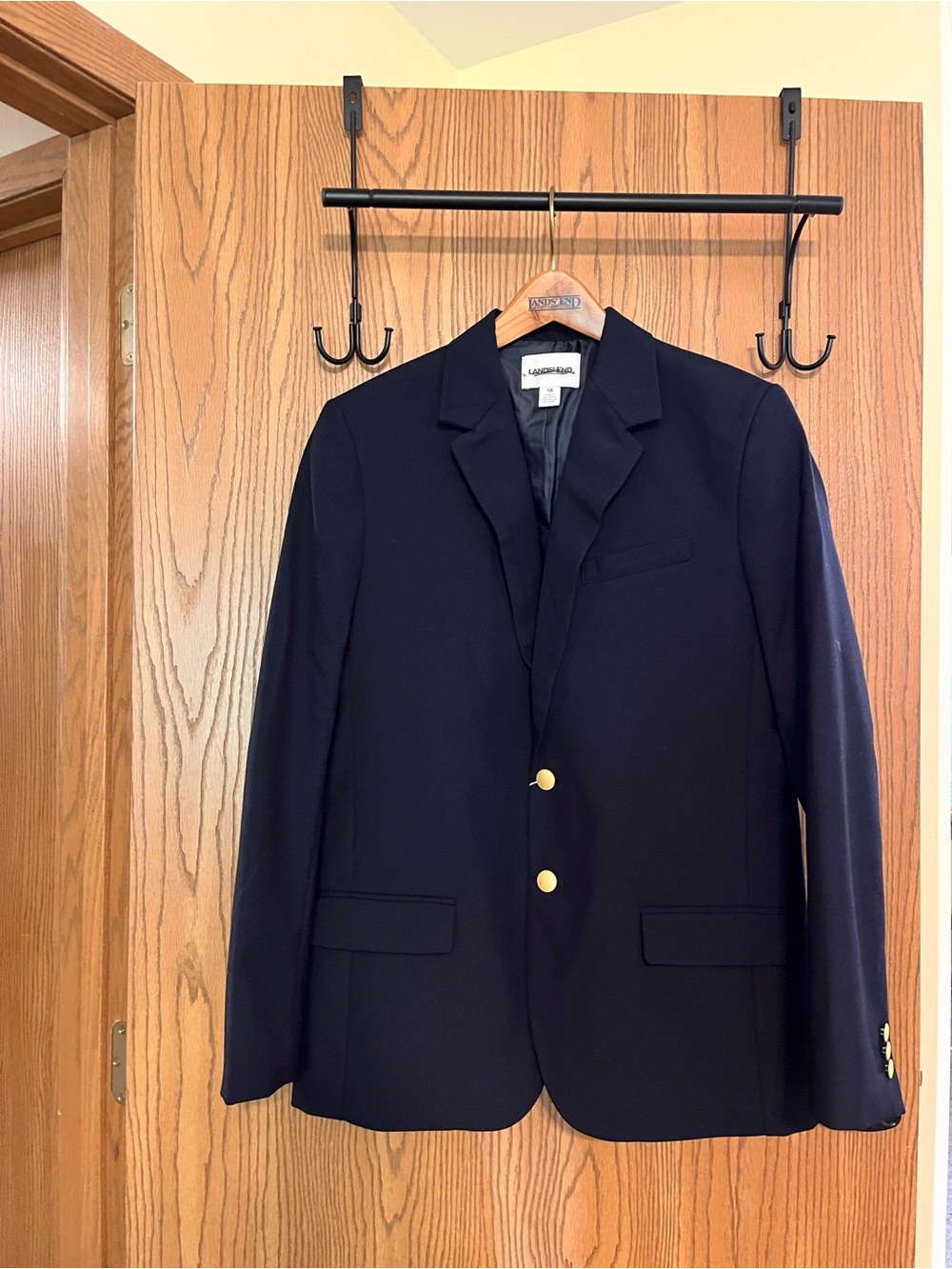 NWOT Lands' End Boys’ Sz 18 Deep Navy Hopsack Blazer with Gold Buttons